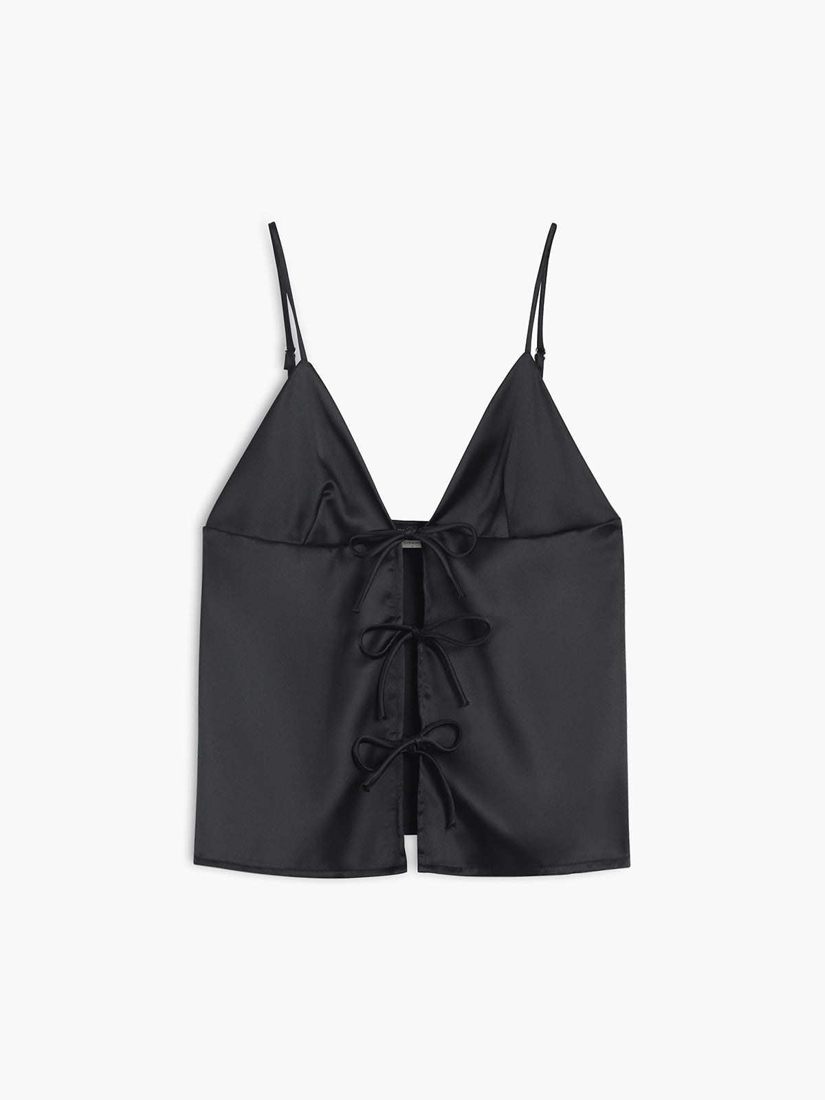 Chic Bow Satin Adjustable Straps Cami Top