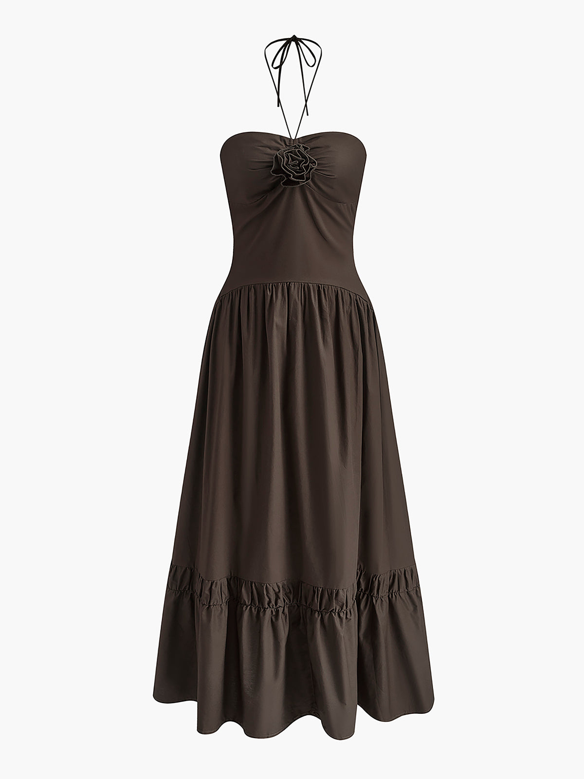 Cotton Panel Pleated Halter Dress