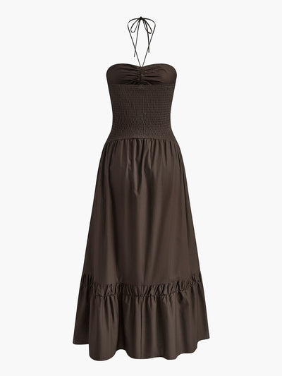 Cotton Panel Pleated Halter Dress